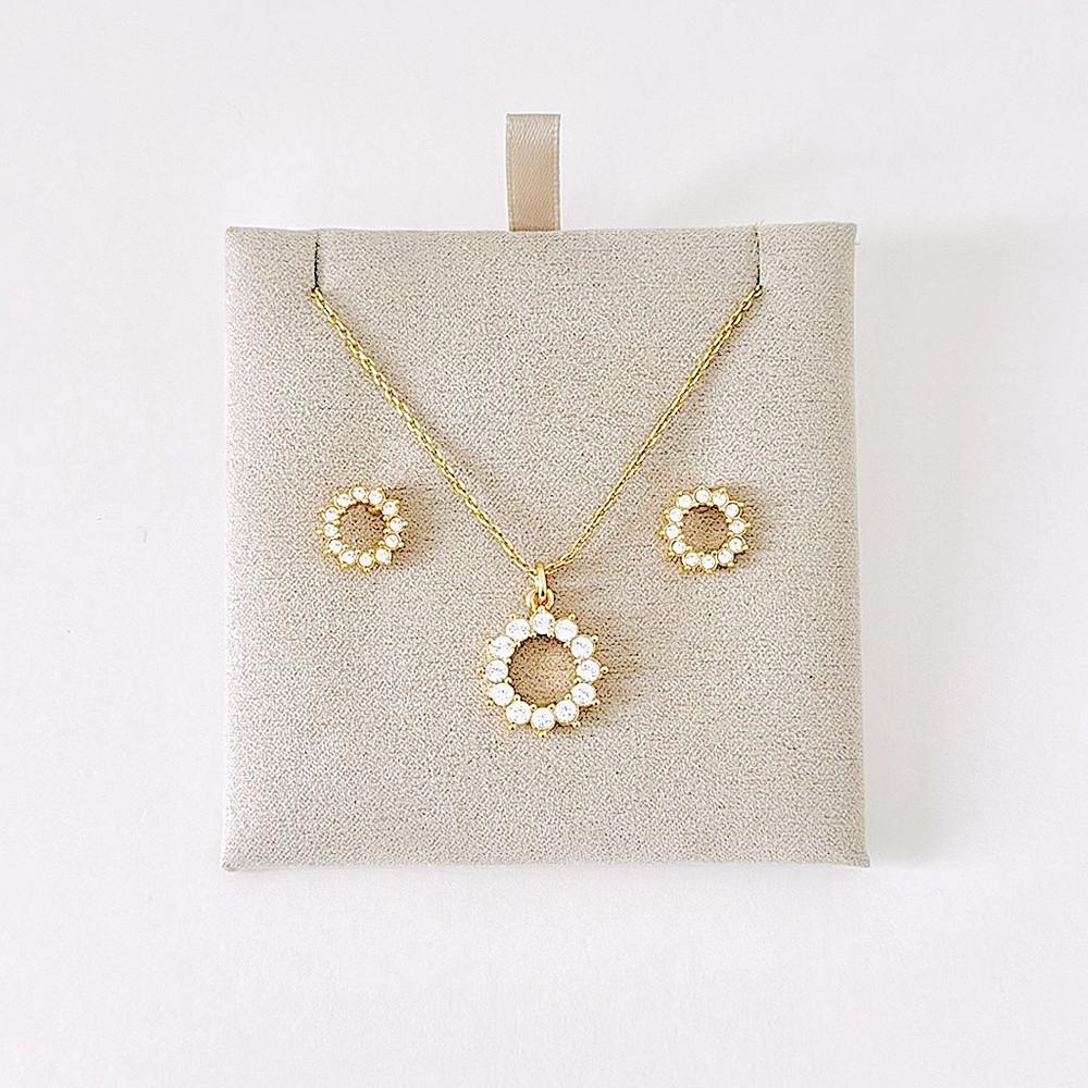 2pc 18k Gold Plated Circle Sun Necklace Earrings